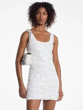 Michael Kors Floral Sequin Stretch Scuba White Mini Dress